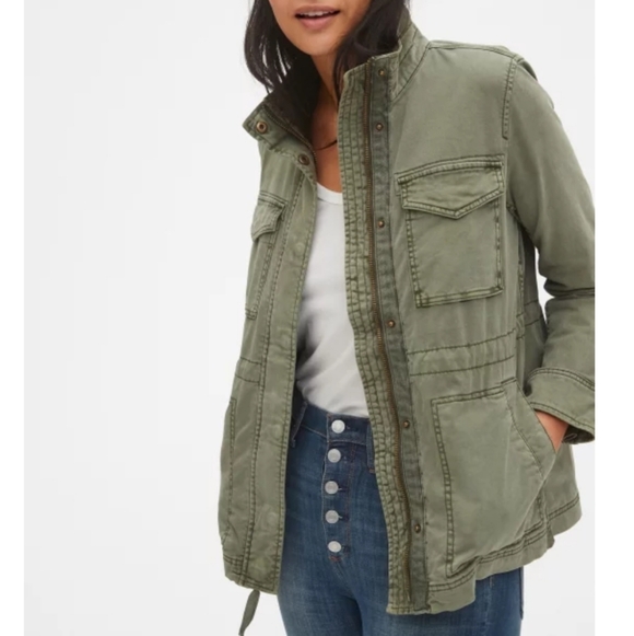Gap Army Green Garment-Dyed Utility Cargo Jacket Size Small - Picture 2 of 14